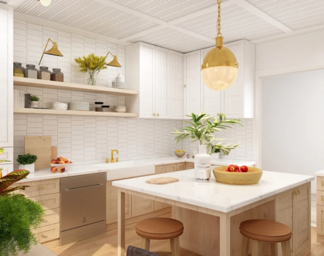 wooden style kitchen and small dining area